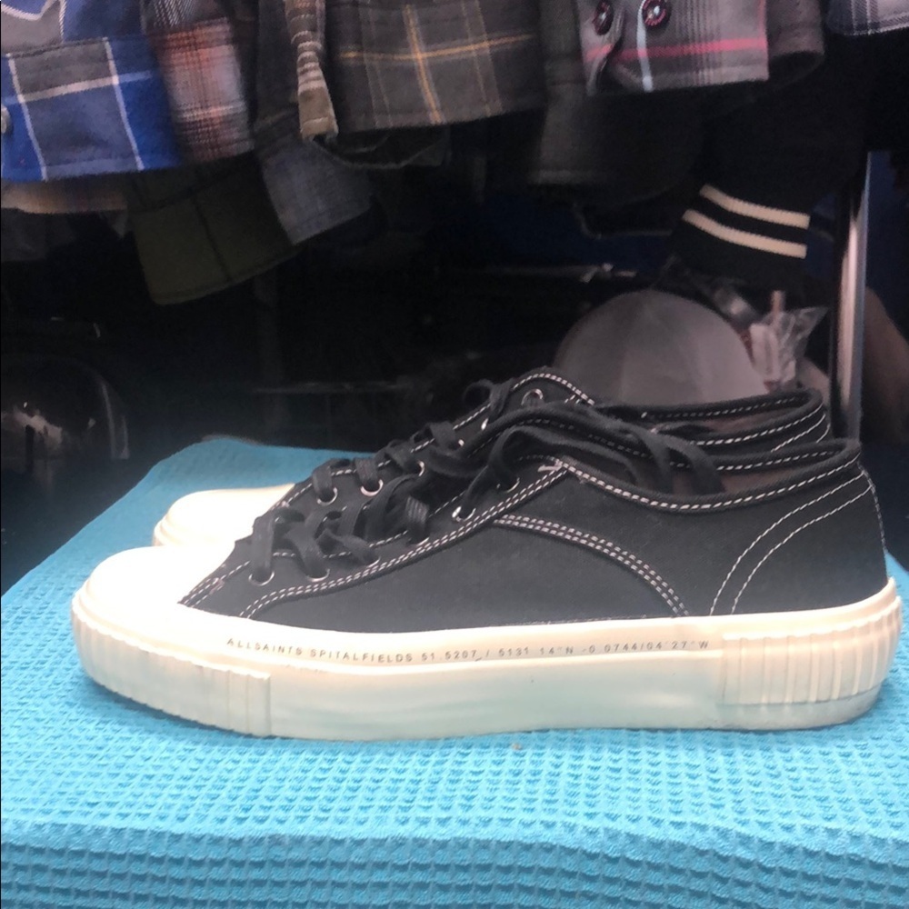 All Saints Jack Script Low Top Black and White Sneakers In Box